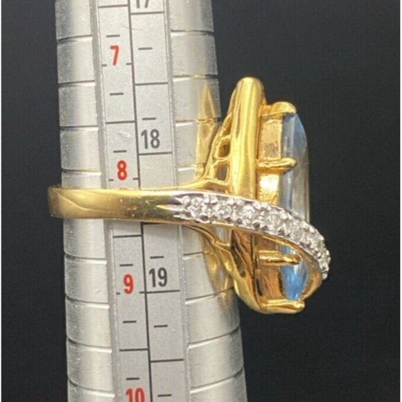 Signed Cocktail Ring EBCO Marquise 3+ Ct Blue Topaz & CZ 18K HGE Gold Size 8.25 - Picture 11 of 16